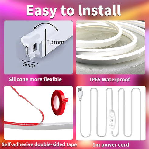 Yeewhale Lights3.3ft Lights5V ControlIP65 LED Neon USB Powered LED Strip Color Changing Rope Light with APP Waterproof