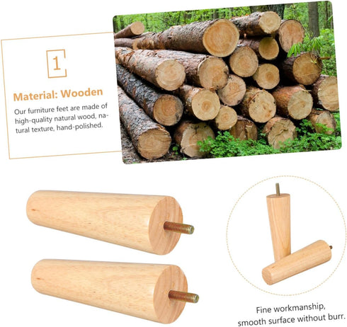 4pcs M8 5x15cm KALLORY Solid Wood Furniture Legs Sofa Replacement Legs Cabinet Feet with Threaded Rod for Coffee Table