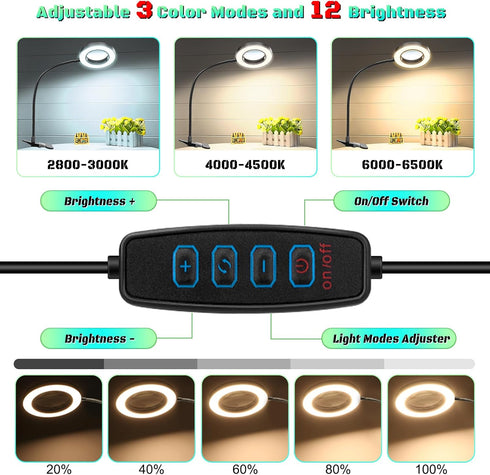 10X Magnifying Glass with Light, 48 LED Desk Magnifier with Clamp, Dimmable 3 Modes Magnifying LED Lamp for Crafts, DIY