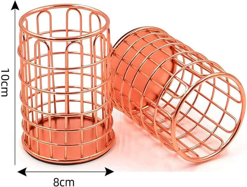 QDKVTNDJZ 2 Pack Metal Pen Potnizers Makeup Brushes Holder for Desk Office, Rose Goldr