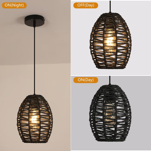4.9ft DELIPOP Pendant Light, Hand-Woven Rattan Chandelier, Boho Hanging Light with Adjustable Cord for Living Room