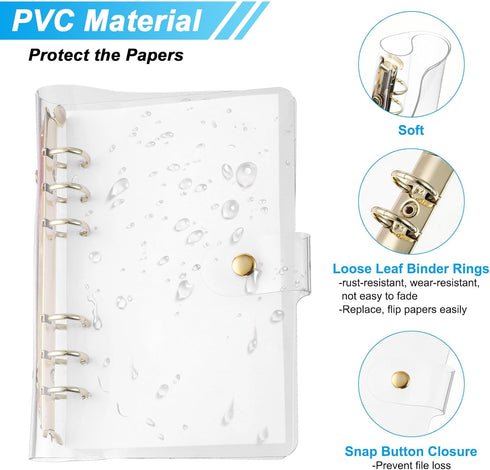 PATIKIL A6 Clear Binder Cover - 2Pcs Soft PVC Loose Leaf Binder Protector Refillable Notebook Shell with Snap Button