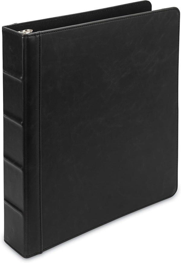 Samsill Vintage Hardback 3 Ring Leather Binder, Professional Organizer, 1.5 Inch, Letter Size 8.5 x 11, Faux Black