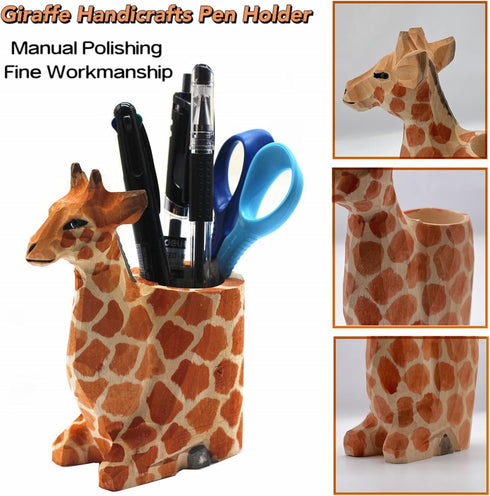 TANG SONG Creative Wood Carving Giraffe - Handicrafts Pen and Pencil Holder Office Desk Supplies Organizer