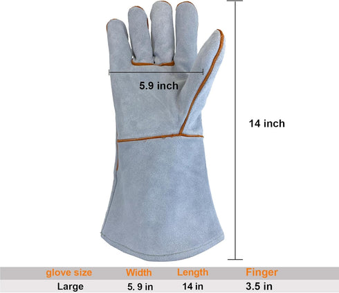 Welding Gloves 16 Inches - Heat Fire Resistant Leather Mitts for Tig/Mig/Stick and BBQ
