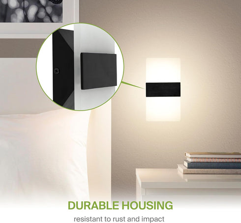 8 Inch 10W 2700K-5000K Dimmable ASD Indoor LED Wall Sconce - Black Wall Sconce Lights for Living Room, Bedroom