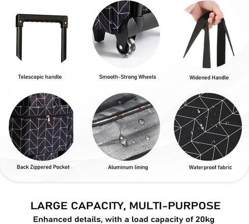BELLPO Small Shopping Cart with Wheels, Rolling Shopping Bag, Collapsible Grocery Cart, Portable Foldable Shopping