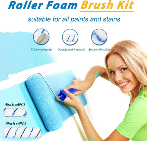 Qrenia 2 4 Set 9 4 Paint Roller Kit with to FT Extension Pole for House Painting - Completed Home Painting with & Paint