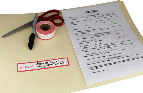 ChromaLabel 1 Inch Allergic Write-in Tape, Red and White Imprint, 500 Inch Roll