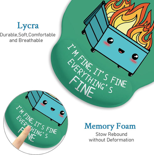 Dumpster on Fire Mouse Pad with Wrist Support, Gaming Mousepad with Non-Slip Base, Cute Desk Accessories