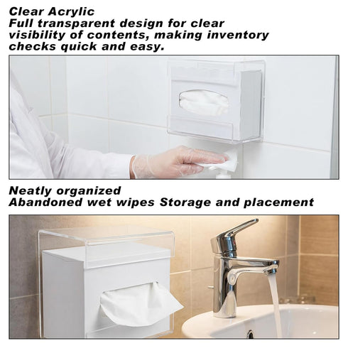 AceOrbit 4 Pack 4.7x3.3x4.8 Clear Acrylic Lab Wipe Holder in Wall Mounted Bathroom Wipe Dispenser Container Flushable