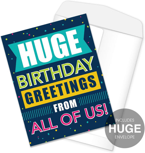 Big Blue Birthday Card From All Of Us, 8.5" x 11" Large Greeting Card Made In The USA
