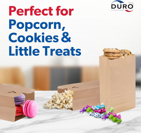 2# 500 Count, 4.31 2.43 7.87 Inches Duro Brown Paper Lunch Bags Bulk Disposable Brown Paper Bags, SOS Small Lunch Bag