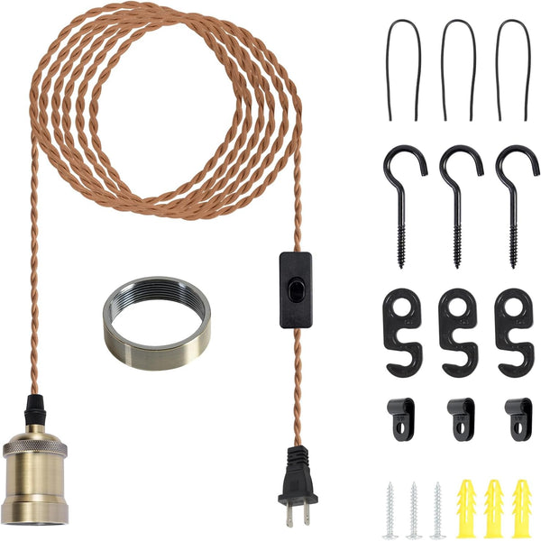 Insert E26 lamp Holder Cable 19.68 feet Long, Twine Insert Pendant Light