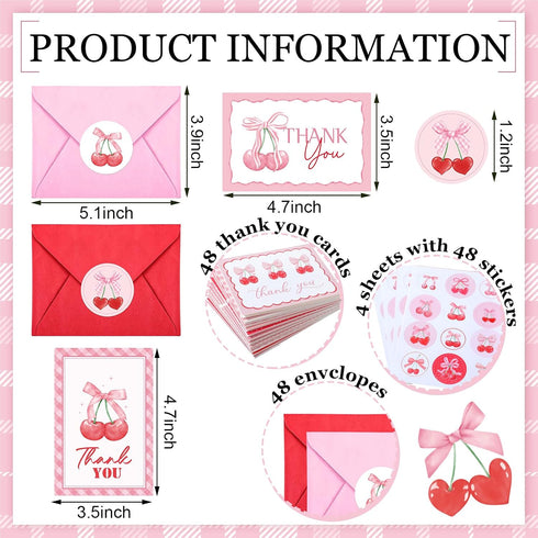Motiskyy 48 Pack Thank You Cards Blank Note Greeting Cards with Envelopes and Stickers for Girls Bridal Baby Shower