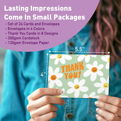 Set 24 S&O Thank You Cards with Envelopes - Blank Greeting sheets for Handwritten Messages - of Thank You Notes