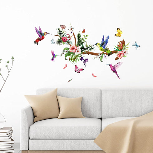 Zonon Hummingbirds Wall Decals, Peel and Stick Vinyl Stickers with Butterfly Flowers for Living Room Bedroom Decor