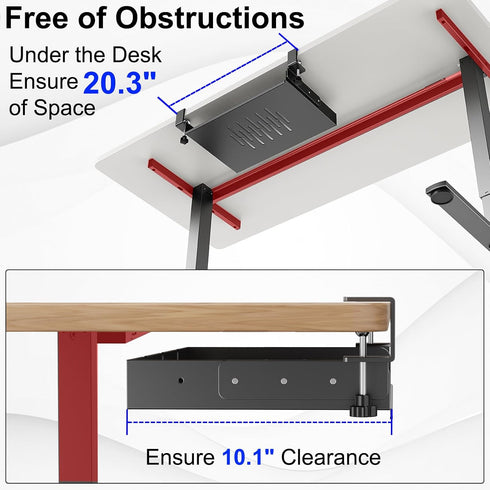 No Drill Under Desk Laptop Mount, Metal Under Desk Storage Shelf with Cable Management, Laptop Storage Tray