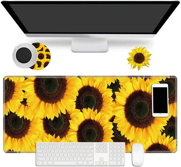 Large Gaming Mouse Pad Non-Slip Keyboard Pad, Soft Extended Desk Mat (31.5"×11.8") with Yellow Sunflower Design