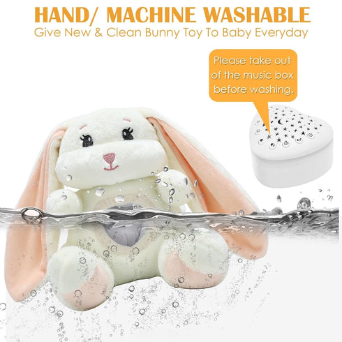 Baby Sleep Soother Bedtime Bunny Toy with Cry Sensor, Moms Heartbeat Lullabies White Noise, Starlight Projector