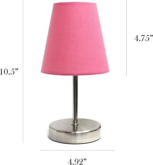 LT2013-PNK-2PK 2 Pack Set, 2 Count Simple Designs Mini Basic Sand Nickel Table Lamp with Fabric Shade Pink