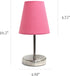 LT2013-PNK-2PK 2 Pack Set, 2 Count Simple Designs Mini Basic Sand Nickel Table Lamp with Fabric Shade Pink