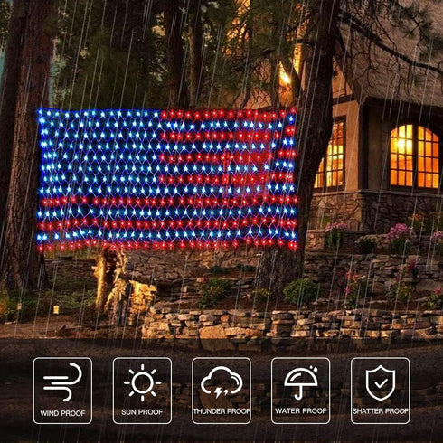 420 4th, American Flag Lights, Super Bright Lighted American Flag Net Light Waterproof US Flags String Light