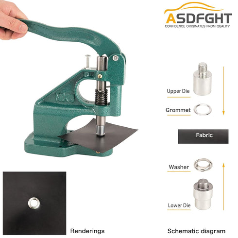 Hand Press Heavy Duty Eyelet Grommet Machine Tool Kit, Grommet Dies Press Machine with 1500 Pcs Silver Grommets