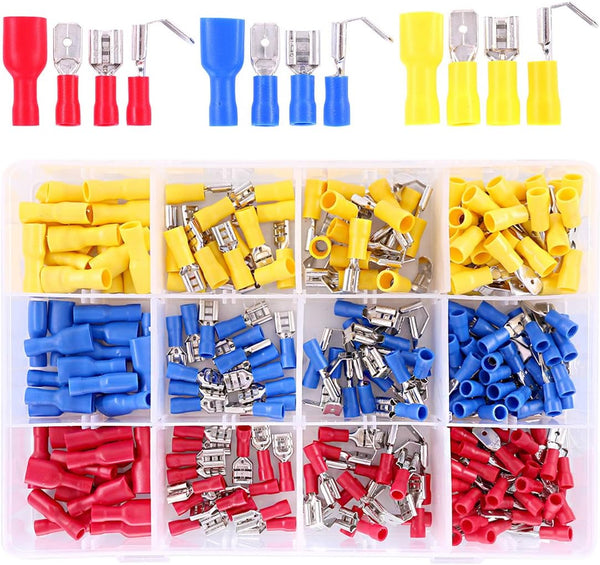 Hilitchi 255Pcs Fully Insulated Female/Male Spade Quick Wire Crimp Terminals Connectors Kit, 22-16/16-14/12-10AWG