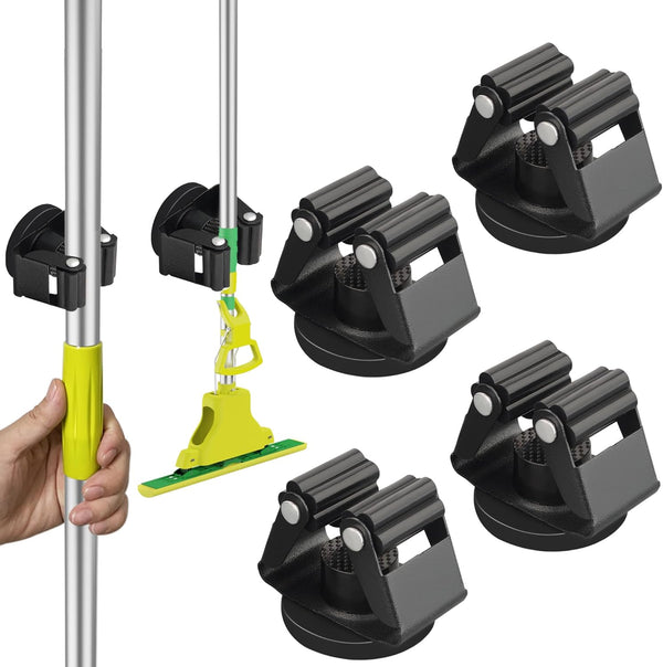 ULIBERMAGNET Magnetic Mop Broom Holder - Heavy Duty Movable Rack - Anti-slip Wall Mounted Utility Storage