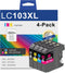 LC103XL High Yield Ink Cartridges Replacement for Brother LC103XL LC101 XL (BK/C/M/Y, 4-Pack)