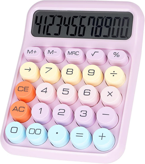 Mechanical Switch Calculator with Big Buttons, 12 Digits, Large LCD Display, Cute Pink Calculator for Office