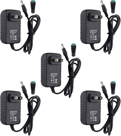 SNKIZN 12V 2A Power Supply Adapter, 120VAC to 12VDC Transformer with 5.5x2.1mm DC