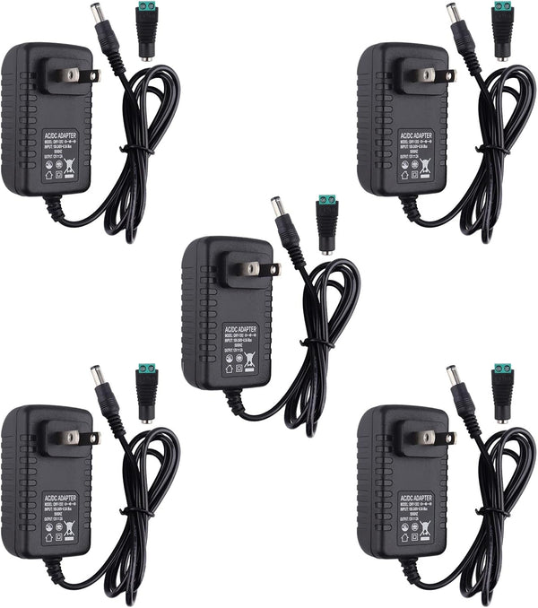 SNKIZN 12V 2A Power Supply Adapter, 120VAC to 12VDC Transformer with 5.5x2.1mm DC