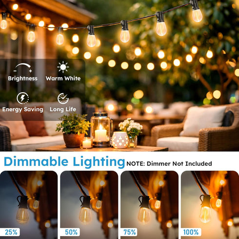 25FT 9 S11 Bulbs, 2700K GvvooHome LED Outdoor String Lights, Waterproof Patio Lights with Shatterproof Plastic Warm