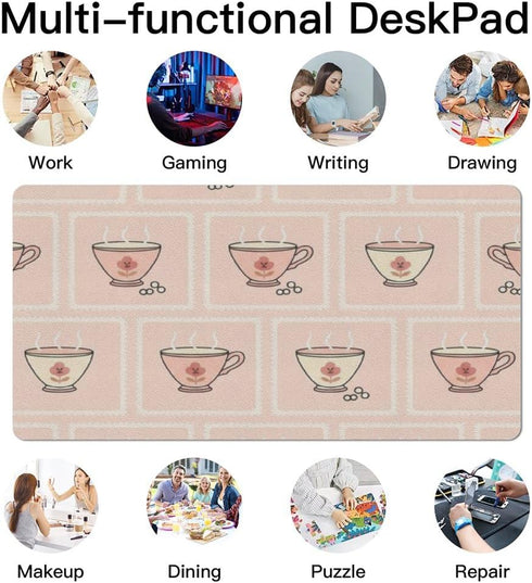 Generic 35. 4" 16. 5" Cute Cups Desk Mat Multifunctional Table Protector Pad, Waterproof Dual Sided Desk Mat
