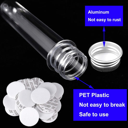 50 PCS Clear Test Tubes 140 x 25mm with Screw Caps, 40ml Plastic Test Tube with Aluminum Covers for Party Favors