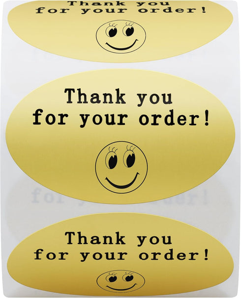 Hybsk 50mmx30mm Oval Gold Metallic Foil Thank You for Your Order Retail Mailing Stickers, 500 Labels