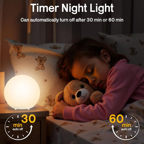 Dimming 7 30/60 Baby Night Light, Rechargeable Touch Control Night Light with Stepless & RGB Color Change, Soft