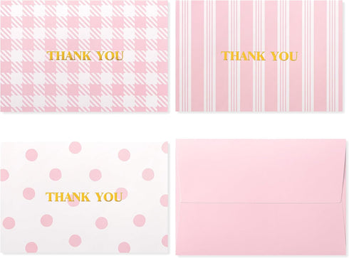 Crisky Pink Thank You Cards with Envelopes, 50 Pack Lattice Polka Dot