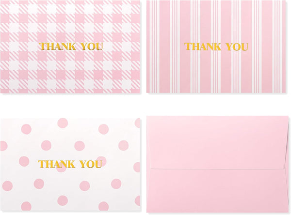 Crisky Pink Thank You Cards with Envelopes, 50 Pack Lattice Polka Dot