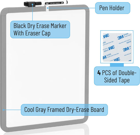 Mr. Pen Dry Erase Board - 14” x 11” with Black Marker, Gray Frame, Small White Board for Kids