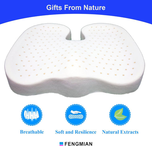 FENGMIAN Natural Latex Seat Cushion - Soft, Bouncy and Relieves Pressure - Suitable for Office Chair, Home Chair, Car