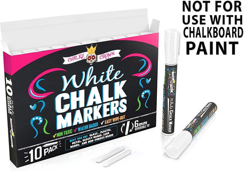 CHALKY CROWN Liquid Chalk Marker Pen, White Dry Erase Marker for Chalkboard Signs, Windows, 10 Pack