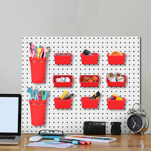 20 Pack Pegboard Cups and Bins Set, Wall Organizer with Hooks and Loops for Garage Craft Office Storage