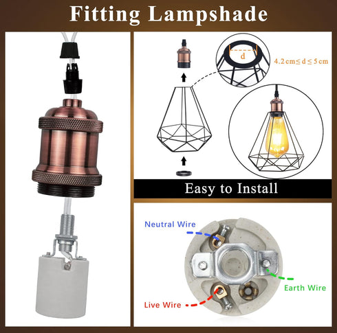DiCUNO E26 Edison Vintage Lamp Socket, Retro Pendant Lamp Holder, Antique Look for Industrial DIY Lighting