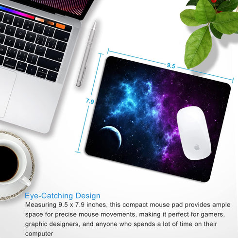 Galaxy Mouse Pad - Personalized Blue and Purple Nebula Design with Anti-Slip Rubber Base, 9.5 x 7.9 inch