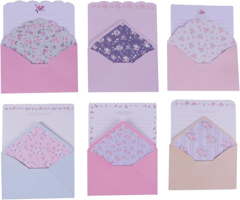 SCStyle 32 Cute Lovely Kawaii Special Design Writing Stationery Paper + 16 Envelopes, 3.45 x 5.4 Inch (Flower)