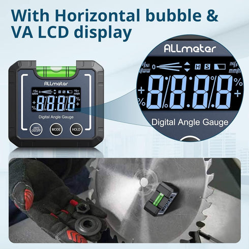 0-360 Digital Angle Finder Level, Magnetic Electronic Gauge Inclinometer Protractor Tool with Bubble Level and