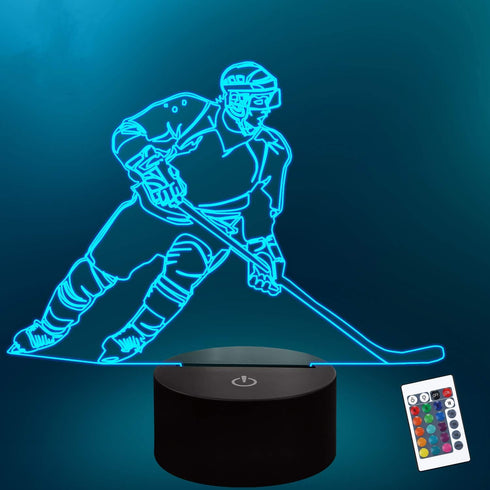 3D 16 Dimmable Lampeez Ice Hockey Player Night Lights for Kids LED Colors Remote Control Changing Touch Table Desk Lamp